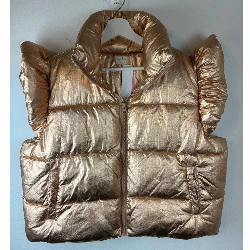 SIMPLY SOUTHERN Metallic Gold Puffy Vest Lightweight Zip Front NWT XL/XXL